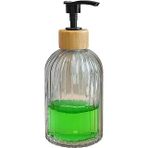 Zbern Cam Sıvı Sabunluk – Doğal Bambu Başlıklı | Şeffaf Cam Gövde | Banyo, Mutfak Lavabo Üstü Kullanım Için Sabun Dispenseri 300 Ml