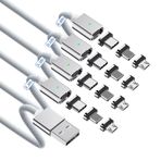 ZBF Manyetik Şarj Kablosu 3A Hızlı Şarj (4'lü Paket, 3.3/3.3/6.6/6.6 ft) 3'ü 1 Arada LED Işıklı Manyetik Telefon Şarj Cihazı, 480Mbps Veri Aktarımı, Yıldırım/USB-C/Mikro USB Cihazı için - Gümüş