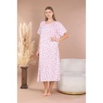 Zbteks Mevsimlik Pamuklu Bol Kesim Geniş Kalıp Oversize Kısa Kollu Anne Gecelik - Pembe - Çoklu - 2XL
