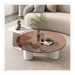ZCXMNL Modern Yuvarlak İç içe Geçme Sehpa, 2'li Orta Set Şeffaf Temperli Cam ve Oturma Odası, Ofis ve Küçük Alanlar İçin Kaya Döşeme Masa Üstü (Beyaz Kahverengi, 90x40cm)