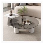 ZCXMNL Modern Yuvarlak İç içe Geçme Sehpa, 2'li Orta Set Şeffaf Temperli Cam ve Oturma Odası, Ofis ve Küçük Alanlar İçin Kaya Levhası Masa Üstü (Beyaz Siyah, 90x40cm)