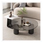 ZCXMNL Modern Yuvarlak İç içe Geçme Sehpa, 2'li Orta Set Şeffaf Temperli Cam ve Oturma Odası, Ofis ve Küçük Alanlar İçin Kaya Levhası Masa Üstü (Siyah, 80x40cm)
