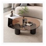 ZCXMNL Modern Yuvarlak İç içe Geçme Sehpa, 2'li Orta Set Şeffaf Temperli Cam ve Oturma Odası, Ofis ve Küçük Alanlar İçin Kaya Levhası Masa Üstü (Siyah Kahverengi, 90x40cm)