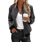 Zeagoo Bomber ceket, kadın, kısa bluz, gündelik, pilot ceketi, uzun kollu, dış giyim, fermuarlı, sağlam, hafif mont, sweat ceket, Koyu gri., M