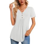 Zeagoo Kadın Tee gömlek yaz rahat pilili tunikler üstleri gevşek Fit kısa kollu dökümlü gömlek nefes rahat uzun bluz gömlek, beyaz, XXL