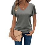 Zeagoo Tişört Kadın V Yaka Bluz Üst Kısa Kollu Zarif Tişört Günlük Yarasa Kollar Slim Fit Üst Giyim Hafif Yaz S-XXL, Koyu gri., XL