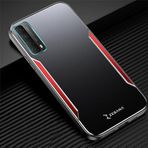 Zebana Huawei P Smart 2021 ile Uyumlu Kılıf Zebana Metal Mitras Kılıf (Silikon Kenar) Kırmızı