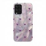 Zebana Samsung Galaxy A12 ile Uyumlu Kılıf Zebana Pink Heart Silikon Kılıf Lila
