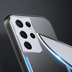 Zebana Samsung Galaxy S21 Ultra ile Uyumlu Kılıf Zebana Metal Mitras Kılıf (Silikon Kenar) Mavi