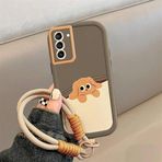Zebana Samsung Galaxy S22 ile Uyumlu Kılıf Zebana El Bilekli Cat and Puppy Silikon Kılıf Açık Kahverengi