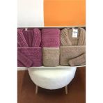 Zebra 8 Parça Aile Bornoz Takımı Mürdüm - Kahve