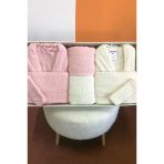 Zebra 8 Parça Aile Bornoz Takımı Pembe - Krem