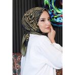 Zebra Desen Yeşil Soft Pamuk Eşarp Siyah