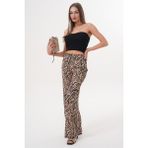 Zebra Desenli Ince Saten Yazlık Bol Paça Kadın Pantolon - Zebra Kahve - 2XL