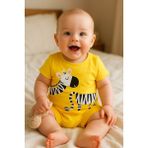 Zebra Desenli Kısa Kollu Bebek Tulum-Unisex - Sarı - 9 - 12 Ay