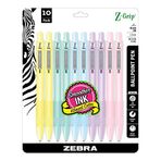 Zebra Pen Z-Grip Pastel Retractable Ballpoint Pen, Assorted Color Barrel, Medium Point, 1.0mm, Black Ink, 10-Pack