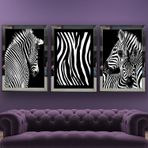 Zebra Temalı Aynalı Çerçeveli 3 lü Kanvas Tablo Seti 150x70 cm SETS0010
