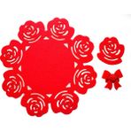 Zeff Tasarım Gül Tasarımlı Keçe Amerikan Servis Tabak Altlığı Set 6 Kişilik - Kırmızı