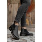 Zegeshoes Chelsea Erkek Bot Suni Deri Malzeme Geçirmeli Kışlık Rahat Tasarım - Siyah