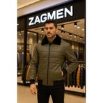 Zegman Zagmen Kürk Yaka Erkek Şişme Suni Deri Mont - Haki