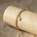 Zeino 14K Altın Kaplama - 19 cm Yonca Uçlu Charm Hasır Zincir Çelik Bileklik