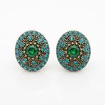 Zeino 925 Ayar Gümüş Çivili Altın Rengi Kaplama 18 mm Yeşil Zirkon Taşlı Vintage Küpe