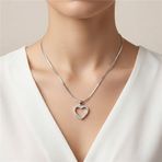 Zeino Beyaz Altın Kaplama 40+5 cm Zirkon Taşlı Kalp Uçlu Ezme Zincir 316L Çelik Kolye