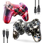 Zeion PS3 Kablosuz Oyun Kumandası, Playstation 3 için Şarj Kablosu Kablolu Oyun Kumandası (Kırmızı Yıldız, Siyah Hayalet)