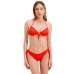 Zeki Kadın Bikini Takımı, Altın Aksesuarlı Yan Boğumlu, Turuncu, 36 Beden
