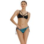 Zeki Kadın Desenli Cam Boncuk Detaylı Bikini Takım, 38 Beden, Mavi