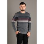 Zeki Özer Erkek Antrasit Çizgili Fitilli O Yaka Triko - 2XL