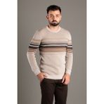 Zeki Özer Erkek Bej Çizgili Fitilli O Yaka Triko - XL