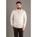 Zeki Özer Erkek Bej Fermuarlı Dik Yaka Triko - 2XL