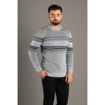 Zeki Özer Erkek Gri Çizgili Fitilli O Yaka Triko - M