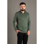 Zeki Özer Erkek Haki Fermuarlı Dik Yaka Triko - XL