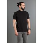 Zeki Özer Erkek Siyah Yarım Boğazlı Soft T-Shirt Kısa Kol Günlük Tarz %45 Cotton %50 Polyester - Black - Siyah