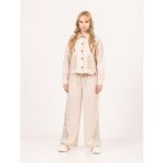 Zekids Kız Çocuk Brode Cep Gabardin Ceket - Bej - 7 - 8 Yaş