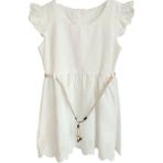 Zekids Kız Çocuk Eteği Güpürlü Kemerli Elbise - Beyaz - 4 Yaş
