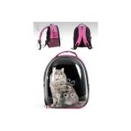 ZEKTON Astronot Kedi Taşıma Çantası Şeffaf Pembe 34x26x40 cm - 9 Hava Kanallı Sarsılmaz Taban - Hediye Kedi Tasmalı