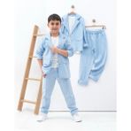 Zelhan Kids Erkek Çocuk Keten Takım Elbise - Bebe Mavi - 8 - 9 Yaş