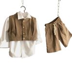 Zelhankids KIZ ÇOCUK KETEN ŞORTLU TAKIM KAHVERENGİ 7-8 Yaş