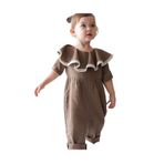 Zelhankids Kız Çocuk Müslin Kumaş Tulum (Çantalı), Kahverengi, 9-10 Yaş
