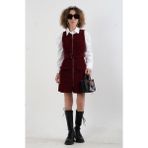 Zelish My Sister Fitilli Kadife Fermuarlı Kemerli Jile Elbise - Bordo - 36