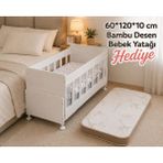 Zelmira 60*120 cm Anne Yanı Sallanan Beşik Ahşap Park Beşik Anne Yanı Yatak Hediyeli - Beyaz