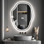 Zelvora Led'li Lazer Kumlamalı Lavabo & Banyo Aynası (Dokunmatik Sensörlü) beyaz led'li 100 x 76