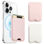 Zemexy Magsafe Cüzdan Manyetik Cüzdan Telefon Kartı Tutucu 2 Adet, iPhone 15/14/13/12 için Utral Güçlü Manyetik Deri Magsafe Kart Tutucu, İnce Magsafe Cüzdan 4 Karta Uyar (Pembe+Beyaz), Pembe