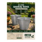 zemihra Plastik Gümüş Gri Metal Saplı Bakraç Kova Banyo Mutfak Bahçe Çok Amaçlı Saplı Kova 10 Litre 2 Adet