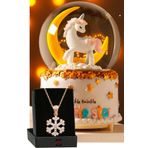 Zemtigo Little Star Yarım Ay Unicorn Renk Değiştiren Işıklı Müzikli Kar Küresi ve Kar Tanesi Kolye.