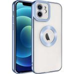 Zen Aksesuar İphone 12 Uyumlu Kamera Korumalı Logo Gösteren Zore Omega Kılıf-Mavi Açık