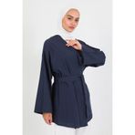 Zeneva Collection Lacivert - %100 Pamuk Cepli Kemerli Kadın Tesettür Kimono 1166-TES